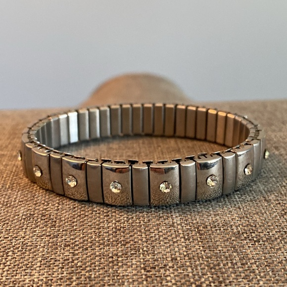 Vintage Stainless Steel Rhinestone Stretch Bracelet - Picture 1 of 3